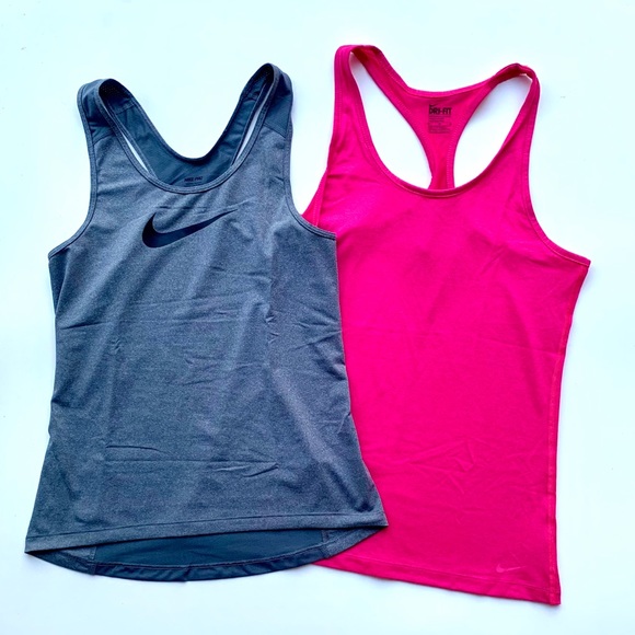 Nike Tops - Nike Dri-fit Pair racerback tanks, pink & grey med